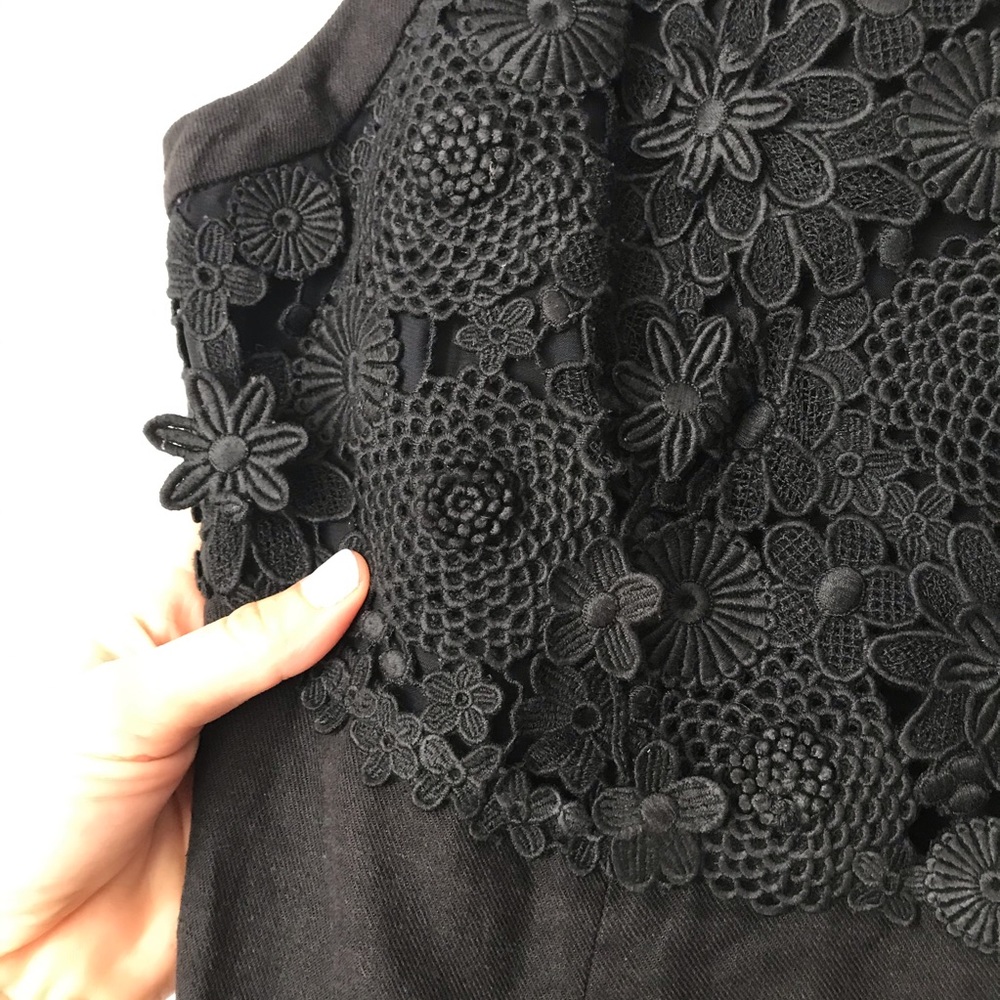 🌻Anthropologie Black Midi Lace Flower Dress Size 6